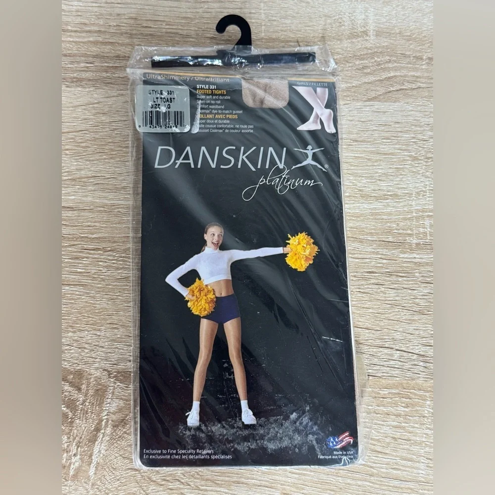 Danskin Platinum Footed Tights Ultra Shimmery Ultra Brilliant Girls Sz L(12-14)